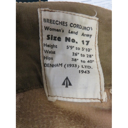 319 - Pair Of Women's Land Army Corduroy Breeches
tan corduroy, wide leg breeches.  Lower lace calf f... 