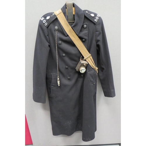 332 - Pre 1952 Essex Constabulary Greatcoat
black woollen, double breasted coat.  Both shoulders with... 