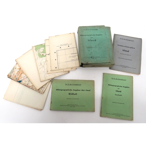 1940 Operation Sea Lion Invasion Map Folder Of Ireland
green folder dated 30 September 1940 covering Ireland.  Containing textbook with fold out map ... Area photographic book ... Fold out, city map booklet ... 7 x various folded maps of Ireland.  Minor service wear.  