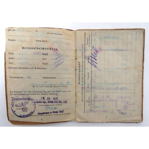 347 - Small Selection Of German Third Reich Paperwork
consisting Soldbuch to a Grenadier in 199 Batt. &nbs... 