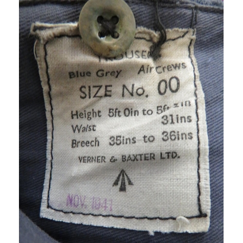 355 - 1941 Dated RAF Aircrew Battledress Trousers
blue grey woollen, battledress trousers.  Left hip ... 