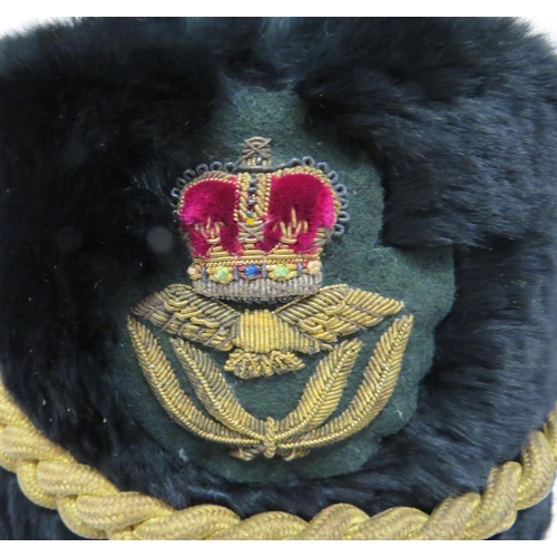 358 - Post 1953 Royal Air Force Bandsman Busby
black, short fur busby.  The front with bullion embroi... 