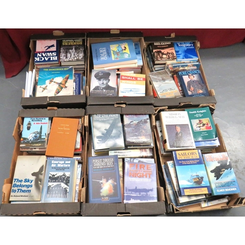 Large Quantity Of Aviation Orientated Books
contained in six fruit boxes.  Including To See The Dawn Breaking ... Pursuit Through Darkened Skies ... Friend Or Foe ... The Dangerous Sky.
BUYER MUST COLLECT