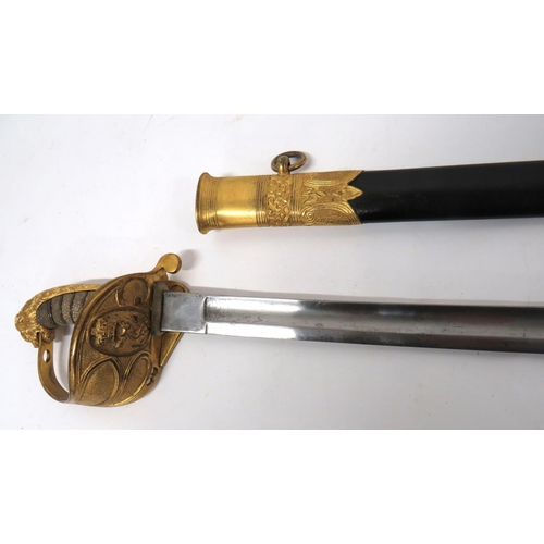 379 - Victorian Royal Navy Flag Officer's Sword
30 3/4 inch, single edged blade with sharpened back edge p... 