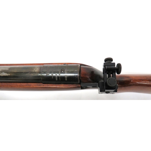 385 - Webley Mark 3 Air Rifle
.22, 19 inch, blued fixed barrel.  Front hooded sight.  Rear, adju... 