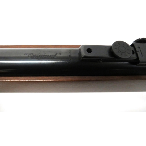 386 - Original Model 50 Air Rifle
.22, 19 inch, blued fixed barrel.  Front hooded sight.  Rear l... 