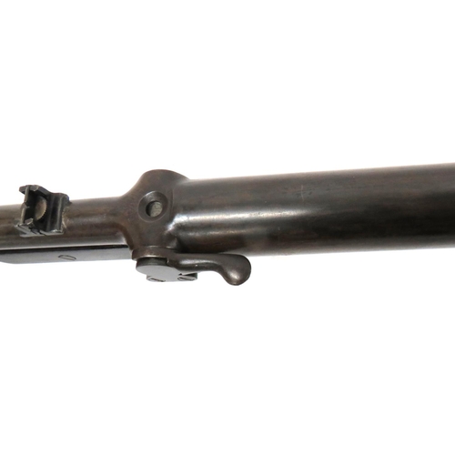 389 - Early BSA Air Rifle
.22, 19 1/2 inch, fixed barrel.  Front blade sight.  Rear adjustable V sight.  L... 