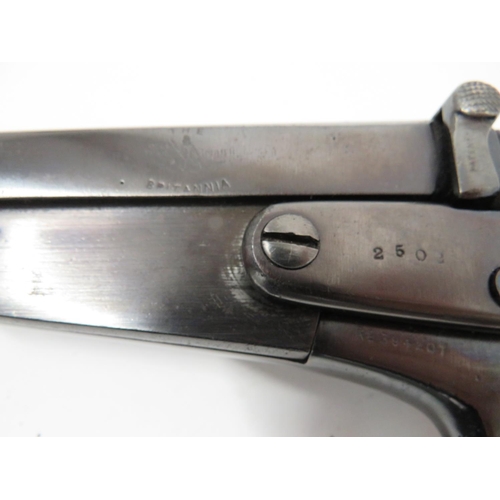 395 - Rare Britannia Series 2 Circa 1907 Air Rifle
.177, 22 3/4 inch, blued hinged barrel with rear block ... 