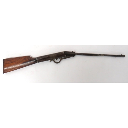Early 20th Century Gem Air Rifle
.177, 16 3/4 inch, part octagonal, hinged barrel.  Front blade sight.  Rear V sight in front of the barrel release catch.  Top of barrel marked "Gem".  Steel spring housing body.  Lower steel cocking lever, trigger guard.  Polished wooden butt.  Steel butt plate. 