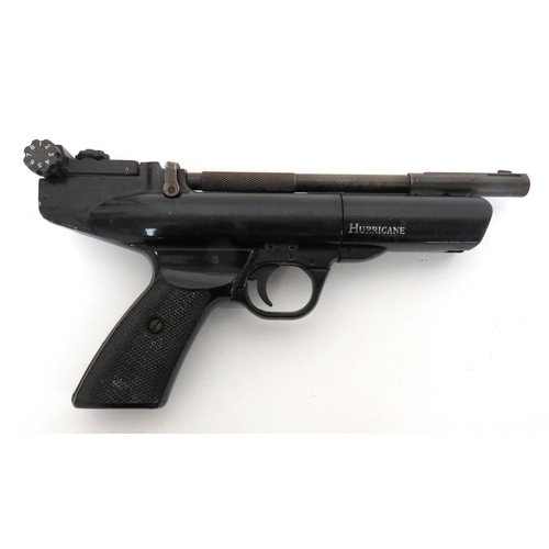 402 - Webley Hurricane Air Pistol
.22, 8 inch, blackened, lift up cocking barrel.  Rear checkered sec... 