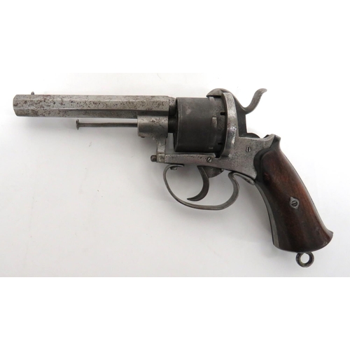 418 - Late 19th Century Continental Pinfire Revolver
54 bore, 4 3/4 inch, octagonal barrel with side mount... 