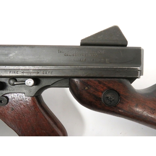 421 - Deactivated US Thompson M1A1 SMG
10 1/2 inch, .45 ACP with end blade sight.  Square form body w... 