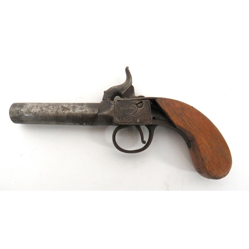 423 - Mid 19th Century Percussion Pocket Pistol
54 bore, 2 3/4 inch barrel.  Flat side action with fl... 