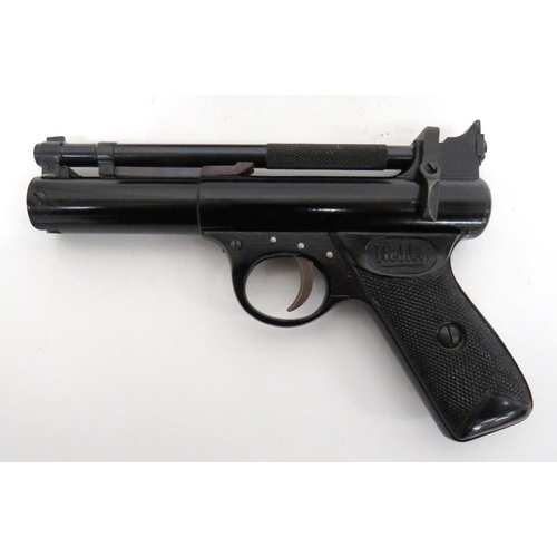 425 - Webley & Scott Premier Air Pistol
.22, 6 1/2 inch, blackened, hinged cocking barrel.  Rear ... 