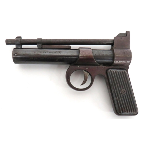 431 - Webley Junior Early Pattern Air Pistol
.177, 6 1/2 inch, blackened, lift up cocking barrel.  Fr... 