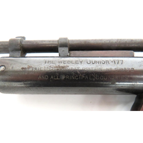 431 - Webley Junior Early Pattern Air Pistol
.177, 6 1/2 inch, blackened, lift up cocking barrel.  Fr... 