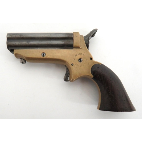 434 - Scarce Deactivated Sharps Four Barrel Derringer 
.22, 2 1/2 inch, over and under 4 sliding barr... 