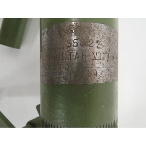 455 - Deactivated 2 Inch WW2 Mortar
2 inch, 14 inch, green painted tube.  Rear body with firing lever... 