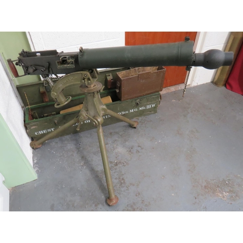 458 - Deactivated WW2 Vickers Machine Gun and Tripod
.303, 28 1/2 inch barrel.  Blackened front muzzl... 