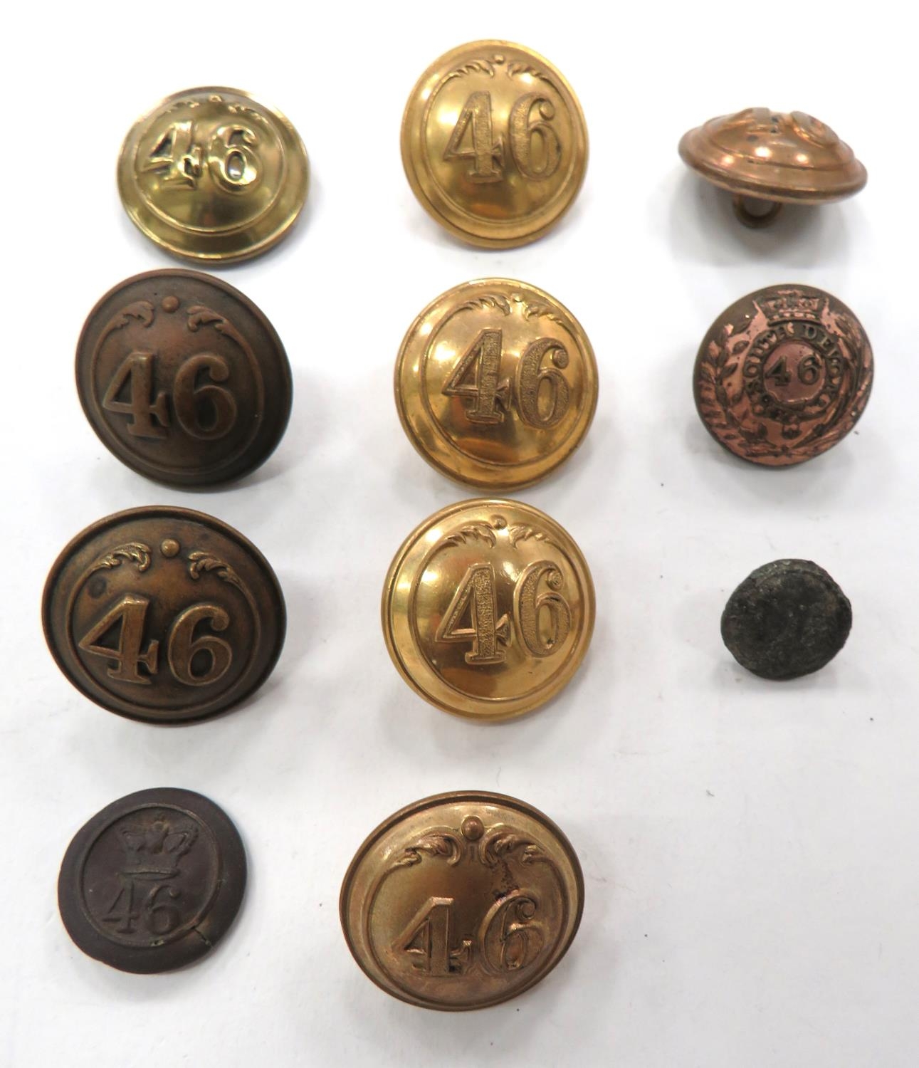 11 x 46th Regiment Of Foot Various Buttons including gilt, Officer ...