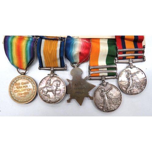 130 - Hampshire Regiment Boer War/WW1 Medal Group.
Consisting QSA with bars - Cape Colony, Paardeberg.  Re... 