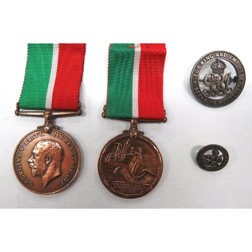 143 - Two WW1 Mercantile Marine Medals
named 