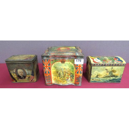 179 - Three Boer War/WW1 Keens Mustard Patriotic Transfer Printed Tins
consisting a scroll edge tin with B... 