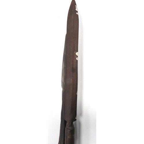 171 - Two 19th Century Spears
consisting an Indian example.  11 1/2 inch, double edged blade brazed into a... 