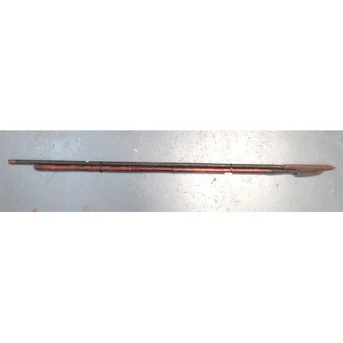 171 - Two 19th Century Spears
consisting an Indian example.  11 1/2 inch, double edged blade brazed into a... 