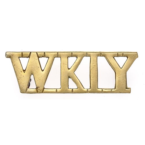 Badge. WKIY West Kent Imperial Yeomanry shoulder title circa 1902-08.  Good scarce die-cast white metal.    Loops.  VGC  Bob Betts Collection