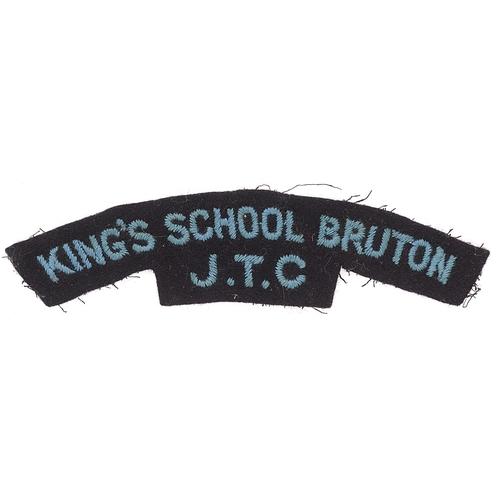 Badge. KING'S SCHOOL BRUTON / JTC  cloth shoulder title circa 1940-48.  Good scarce blue embroidered on black.      GC