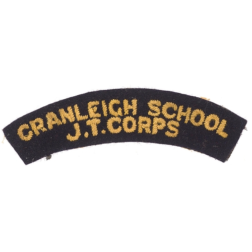 454 - Badge. CRANLEIGH SCHOOL / J.T.CORPS  cloth shoulder title circa 1940-48.  Good scarce golden yellow ... 