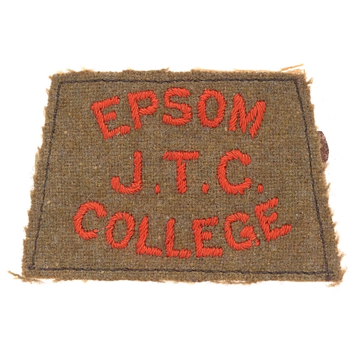 455 - Badge. EPSOM / JTC / COLLEGE  cloth slip-on shoulder title circa 1940-48.  Good scarce red embroider... 