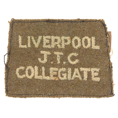 458 - Badge. LIVERPOOL / JTC / COLLEGIATE  cloth slip-on shoulder title circa 1940-48.  Good scarce white ... 