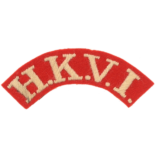 462 - Badge. H.K.V.I Hong Kong Volunteer Infantry Edwardian cloth shoulder title circa 1902. Good rare lar... 