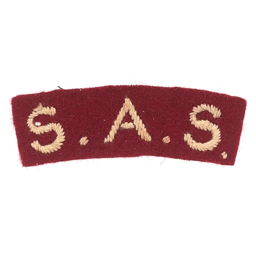 465 - Badge. SAS WW2 Special Air Service Brigade HQ cloth shoulder title c1944. Good scarce white sans-ser... 