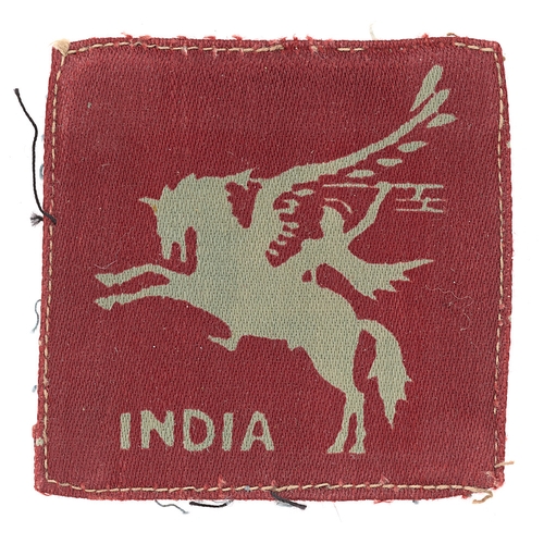 467 - Badge. 44th Indian Airborne Division WW2 cloth formation sign.  Good scarce light blue Pegasus over ... 