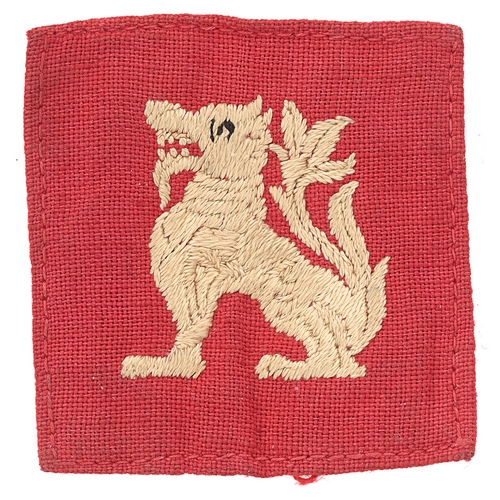 468 - Badge. British Service Mission to Burma cloth formation sign.  Good scarce white Chinthe embroidered... 