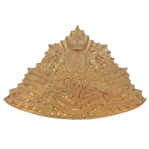 488 - Badge. 9th Queen's Royal Lancers lance cap plate circa 1905-14.  A good die-stamped brass triangular... 