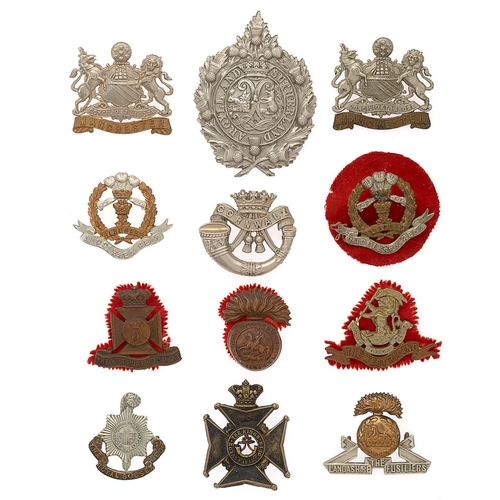 492 - Badge. 12 Victorian/Edwardian Infantry cap badges.  King's Royal Rifle Corps Militia (QVC glengarry)... 