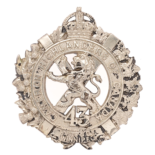 98 - Badge. 43rd Bn. (Cameron Highlanders of Canada, Winnipeg) CEF WW1 Officer's glengarry cap badge   Fi... 