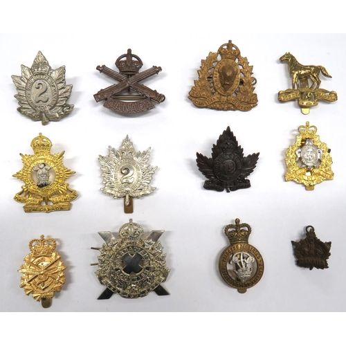 109 - 12 x Canadian Cap Badges
including bronzed, KC Canadian MGC ... Brass 19th Alberta Dragoons ... Whit... 