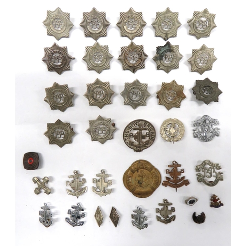 125 - Boys' Brigade Cap Badges
including white metal Long Service. Brooch fitting ... Darkened BB Shooting... 