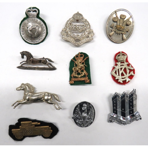 129 - 10 x Cavalry/Yeomanry Arm Badges
consisting silver 3rd Hussars Horse ... Cast white metal, KC Bays .... 