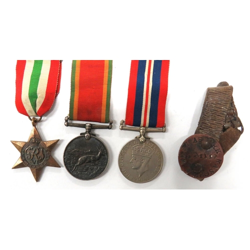 141 - WW2 South African Medal Group & ID Tag
consisting Italy Star, 1939-45 War medal, Africa Service ... 