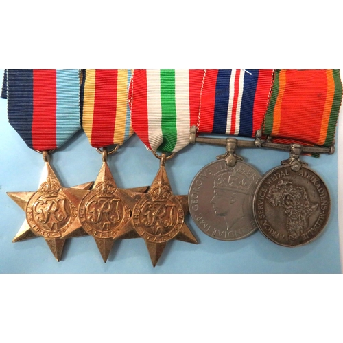 142 - WW2 South African Medal Group
consisting 1939-45 Star, Africa Star, Italy Star, 1939-45 War medal, A... 