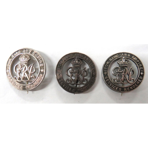 150 - Three WW1 Silver Services Rendered Badges
numbers consist 