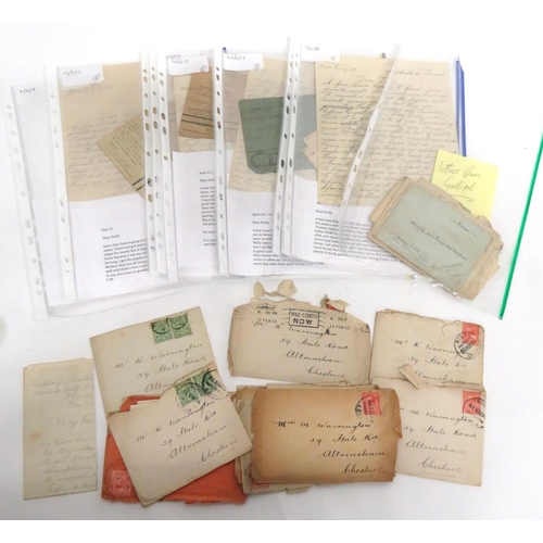 Quantity Of WW1 Letters
including selection of letters from A Warrington B Coy 4th Manchester Reg ... Selection of letters from Pte C Whitbread whilst in hospital in Sheffield in 1917.  Quantity.