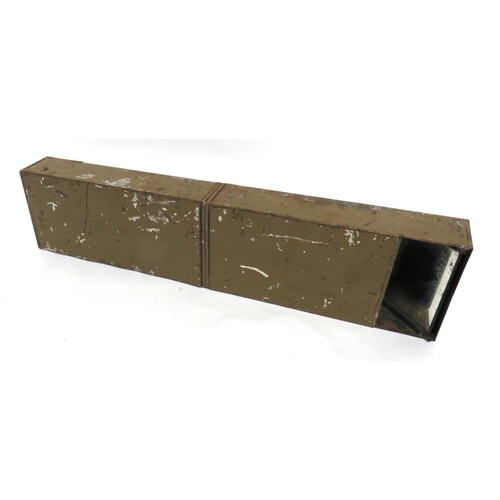 238 - WW1 Period Box Periscope
green painted, pressed tin, rectangular periscope.  Large angled mirror to ... 