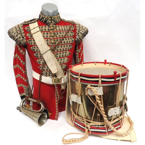 282 - Grenadier Guards Bandsman Uniform And Drum
consisting scarlet, single breasted tunic.  High col... 